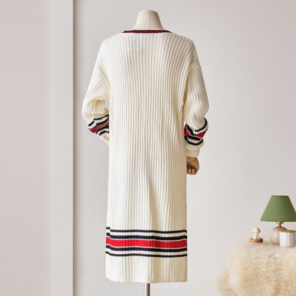 Customable Line Color Block Knit Long Dress T2512op626d