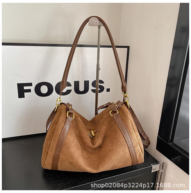 2025 new niche suede temperament tote bag large capacity versatile commuter shoulder bag crossbody