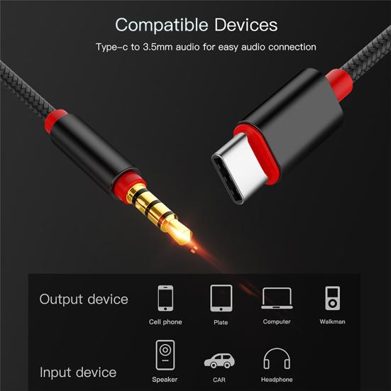 Type-C to 3.5mm Car Headphone Jack HiFi Audio Adapter Connector Converter Cable