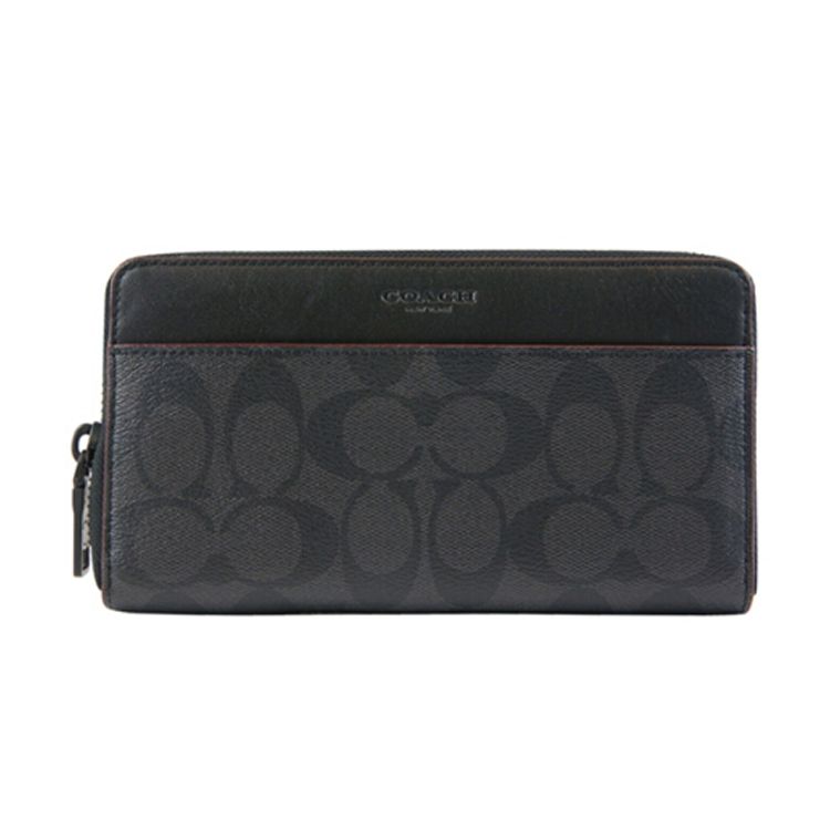 

Coach Accordion Wallet 20 Classic Monogram Logo Embossed Coated Canvas Clutch Men wallets Gray Black 25517-N3A Basic Set (Bag+Dust Bag)