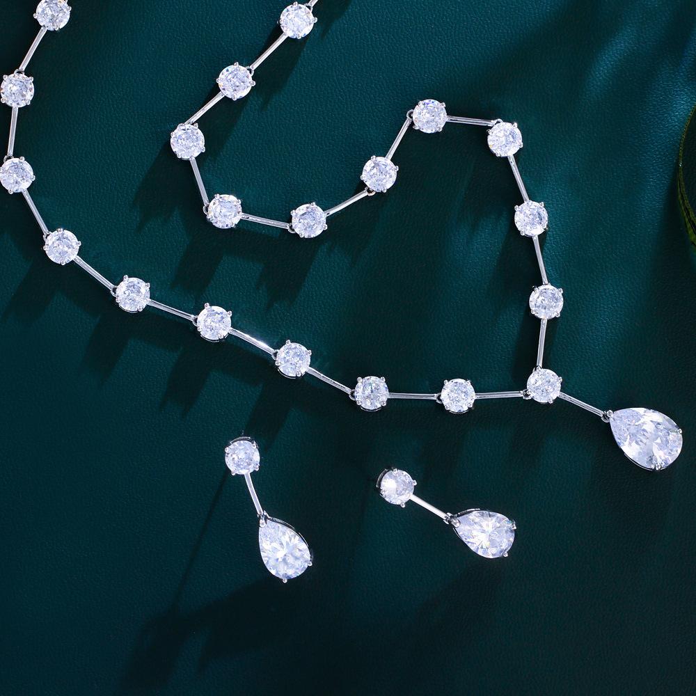 Necklace Earrings Design Water Drop Set Chain Bridal Wedding Dinner Dress Accessories Zircon Set
