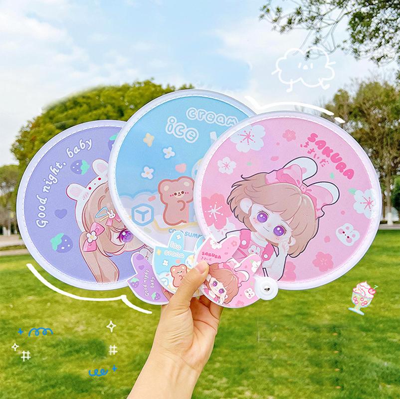 Mini Cloth Face Portable Cartoon Folding Fan Small Fan Cute Folding Fan For Summer Travel School