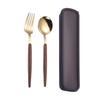 Stainless Steel Portable Tableware Wooden Chopsticks Spoon Fork Set Student Outdoor Picnic Convenience Box Three-piece Set