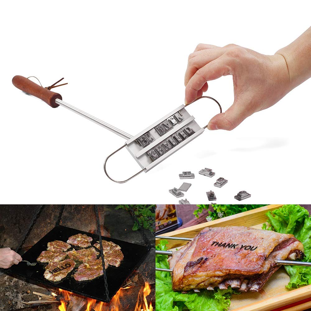 BBQ Meat Branding Iron with Changeable Letters Personalized Barbecue Grilling Meat Steak Names Marking Stamp Tool