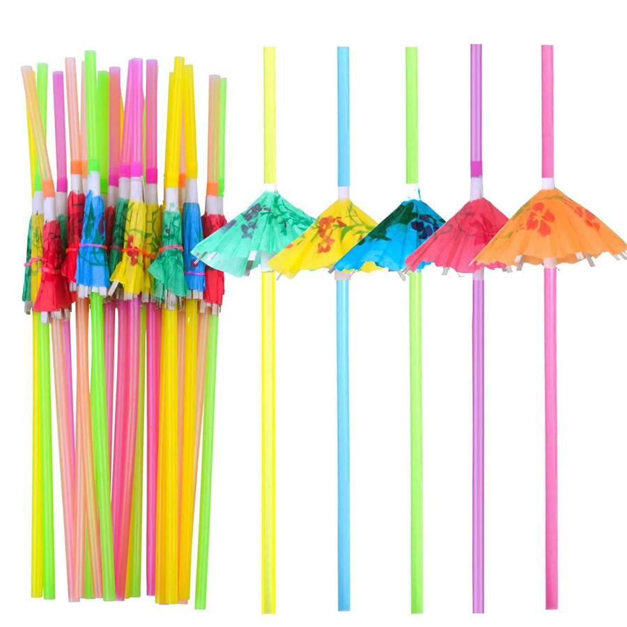 30/60pcs Drinking Straw with Paper Umbrella Festival Party Restaurant Household Vacation Drinks Supplies Decor Straw XJM