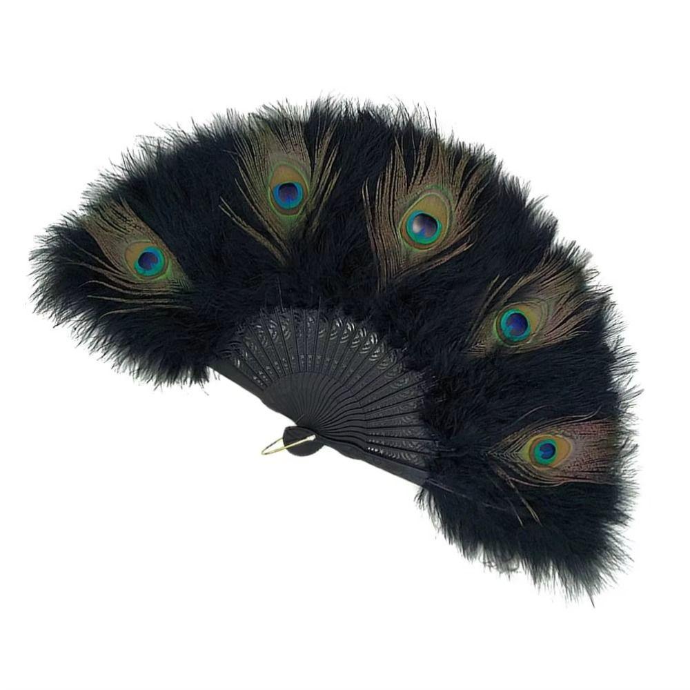 With Tassel Folding Hand Fan Handheld Feather Dance Fan Peacock Feather Fan  Live Performance