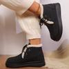 Fashion Retro Fleece Thick Warm Ankle Boots Women Lace Up Platform Snow Boots Woman Winter Pu Leather Short Plush Booties Female