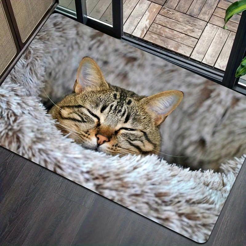 1Pcs Cozy Cat Pattern Floor Mat Modern Kitchen Polyester Rug Non-Slip Colorful Indoor Carpet, For Home Bathroom Bedroom Living Room Decor