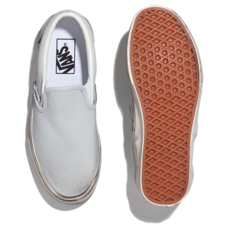 Vans Slip-On Casual Low-Top Skate Shoes Women sneaker Light-Blue White VN000BVZYP2