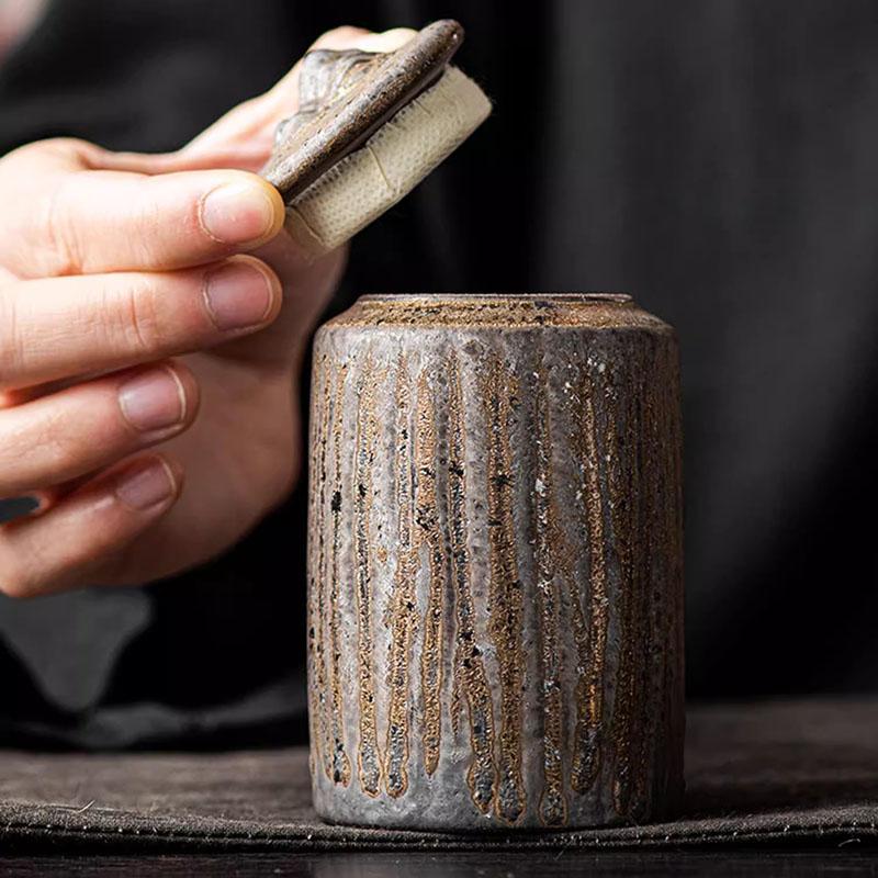 European Style Ceramic Tea Caddy with LidCreative Candy Canister Portable Tea Set Accessories Nuts Coffee Bean Storage Bottle