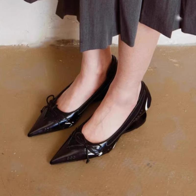Fashion New Pointed Irregular Suspended Heel Shallow Mouth Single Shoe Butterfly Bow Mesh High Heels Temperament Imperial Style Tacones