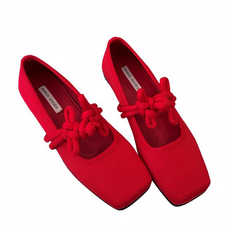 National style new Chinese style French inner height increase single shoes women's 2025 spring red Chinese knot temperament matching skirt Mary Jan