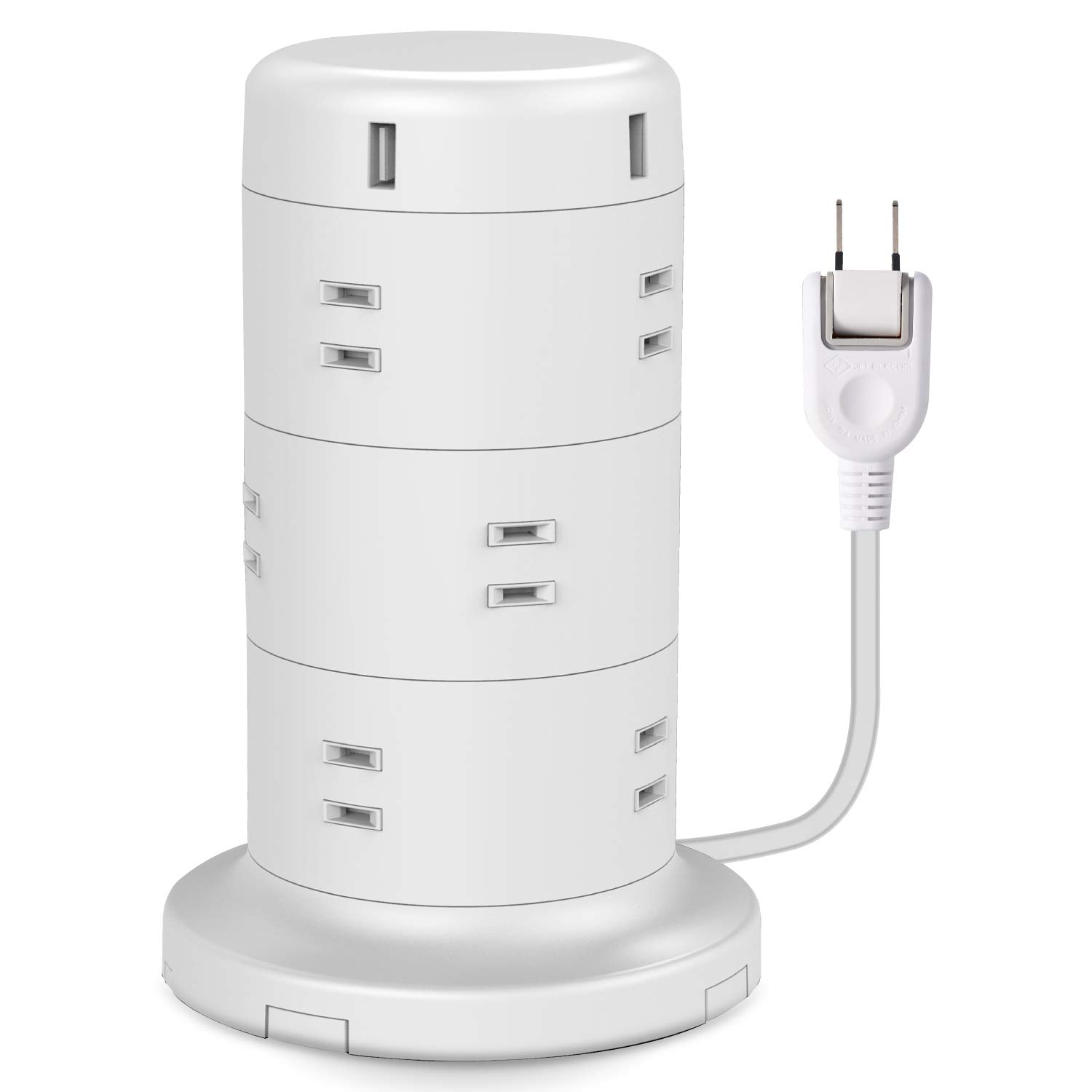 

ELECOM Power Strip Extension Cord Outlets 5 USB with Mounting Lightning and Dust Tower-Style [12 & Ports] Brackets, Guard, Shutter, 2m, White, білий
