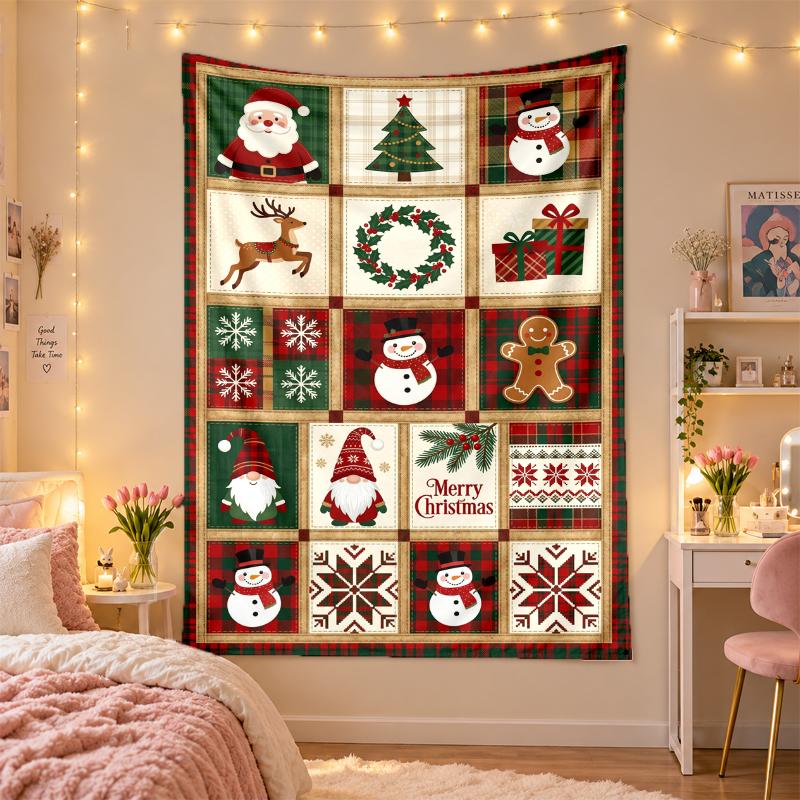 Weihnachtlich bedruckter Wandteppich für Schlafzimmer Wohnzimmer Wanddekoration Feiertagsgeschenk