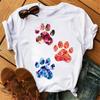 Women's Large Size Short Sleeve Crewneck T-Shirt Cartoon Hand-Painted Dog Paw Print Warm Polyester Fabric Summer Fashion