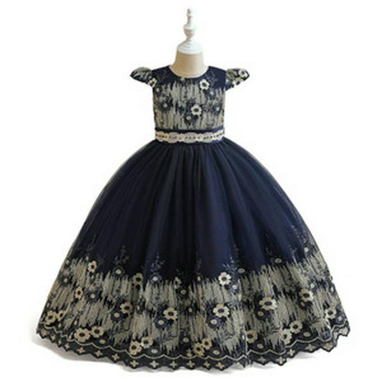European & American Flower Beaded Princess Dress for Girls - Catwalk & Piano Performance Wear