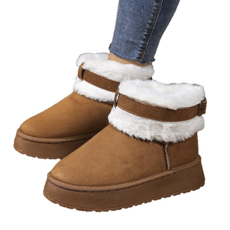 Foreign trade new large size plush thick-soled cotton shoes women's thickened color matching warm short snow boots