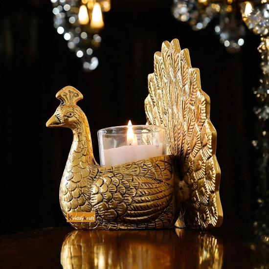 Metal Dancing Peacock Candle Holder Vastu Figurine for Good Luck and Love | Candle Holder for Home