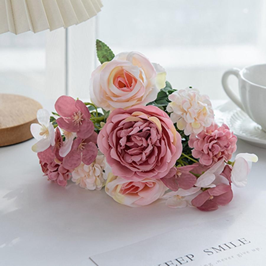 

Artificial Flowers 7 Fork Silk Rose Peony Hydrangea Festival Wreath Decor Wedding Wreath Home Room Table DIY Craft Accessories 1 pcs розовый