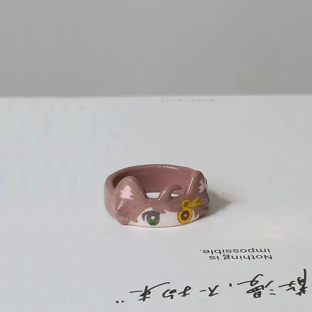 Cartoon Childlike Cute Enamel Drip Glaze Cat Ring Niche Design Girl Heart Versatile Animal Student Ring