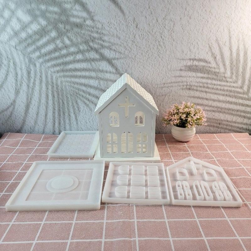 Church House Candle Holder Silicone Mold DIYs Cement Gypsum Mold Unique Candlestick Resin Ornaments Mold Home Decors