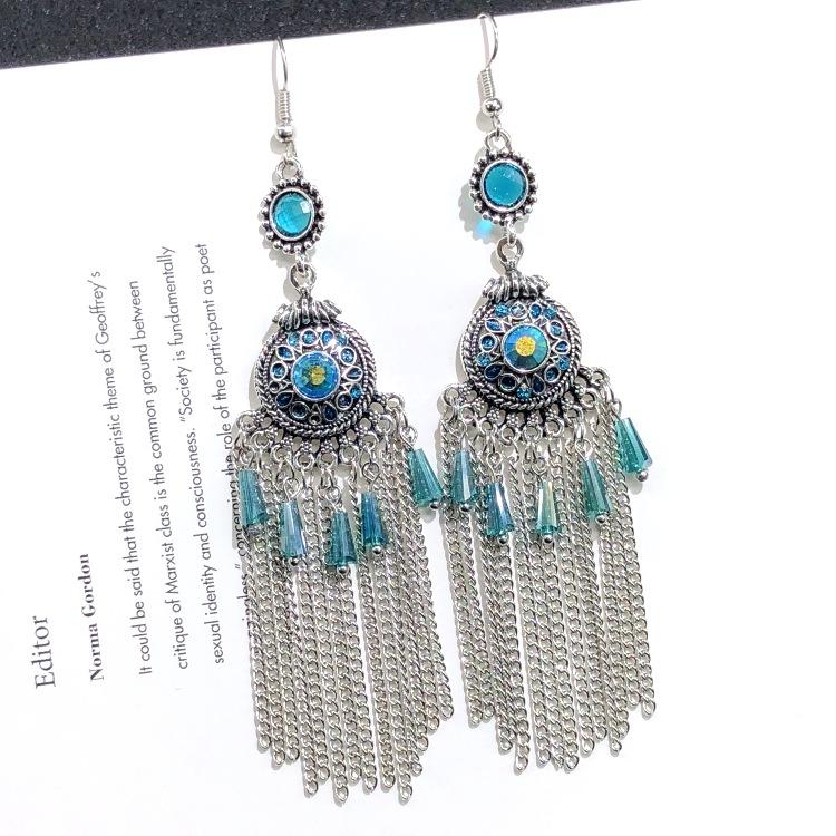 Retro crystal fringed earrings femininity versatile personality long earrings fashion court earrings