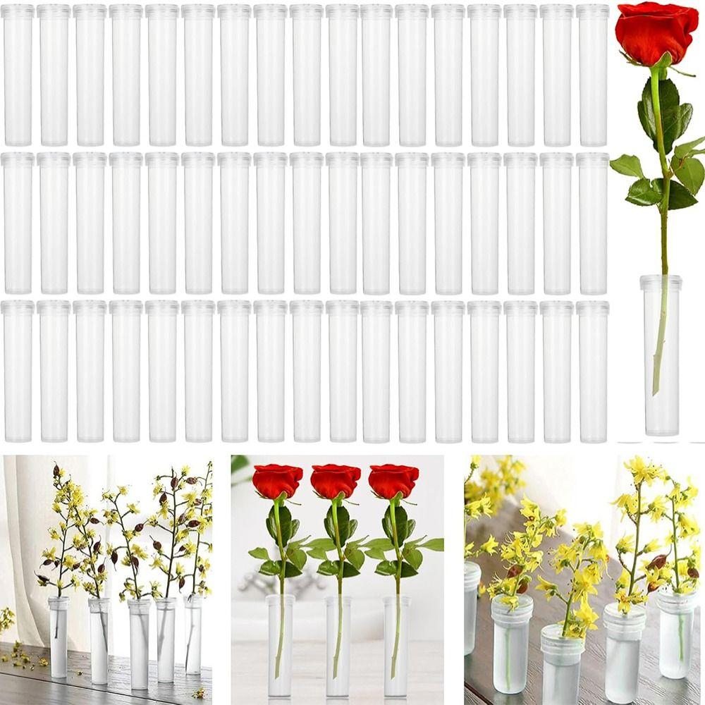 100Pcs Transparent Plastic Flower Preservation Pipe with Caps Nutritional Flower Tube  Flowers Decor