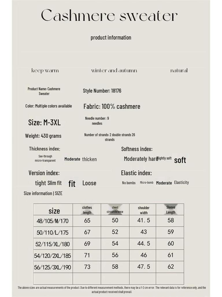 Hengyuanxiang Men's 100% Cashmere Thick Crew Neck Sweater