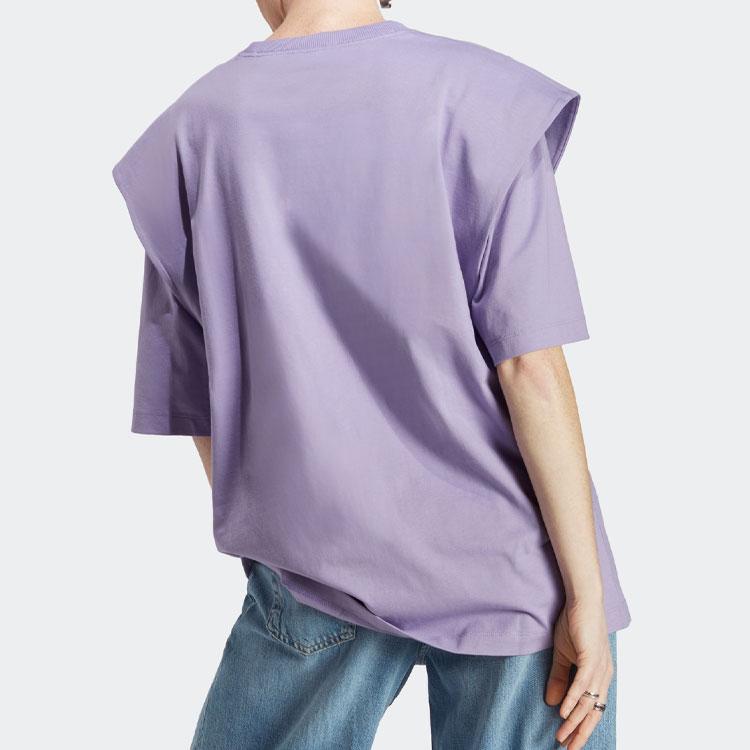 Adidas Letter Print Round Neck Short Sleeve T-Shirt Women Tops Purple IC7203