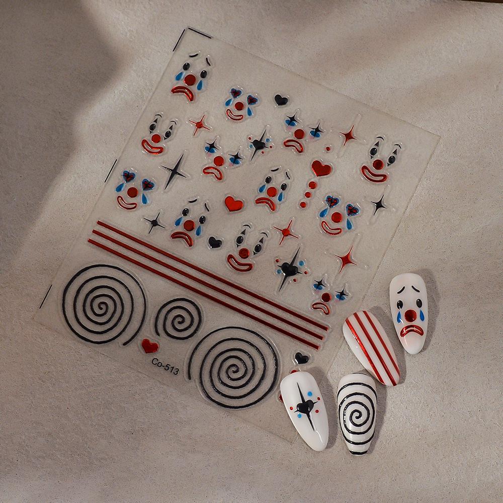 Dark Style Halloween Clown Face Nail Stickers - Embossed Jelly Design