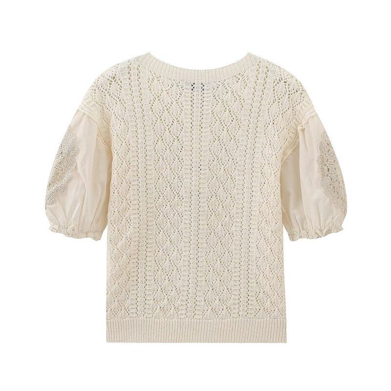 Fashion Style 2024 Summer New Women's Clothing Easiest for Match Puff Sleeves Romantic Style Knitting Tops 6236004