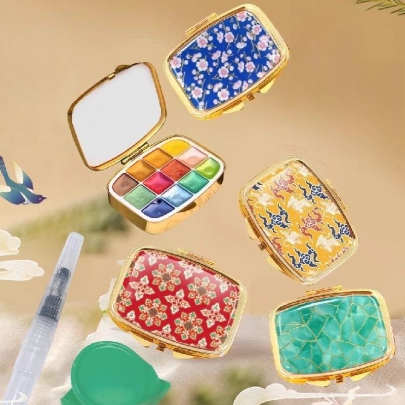 12 Color Dynasty Series Pearlescent Mini Watercolor Pigment Portable Set High Value Art Painting Graffiti Solid Water Color