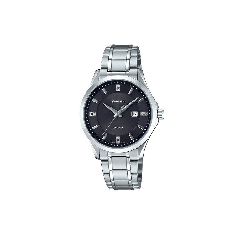 

Casio Sheen 50M Waterproof Quartz Watch Women watches Black SHS-4522D-1AUPR Silver Strap