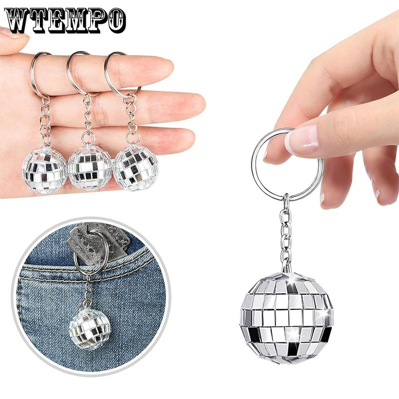 WTEMPO Bling Mini Disco Ball Keychains Party Favors IY Party Decorations Retro Keychain Set Car Key/Door Key/Bag/Christmas Tree Hanging Pendants