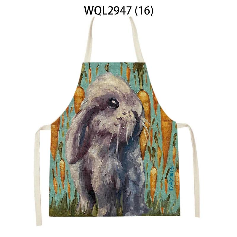 Flower Rabbit Beauty Pattern Kitchen Aprons for Women Men Linen Waist Bibs Household Cleaning Pinafore Home Cooking Apron