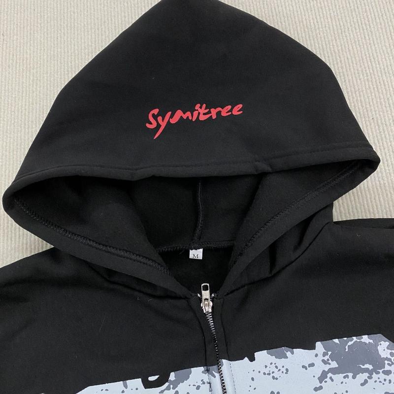 Y2K street punk print loose long sleeved zipper cardigan hooded sweatshirt