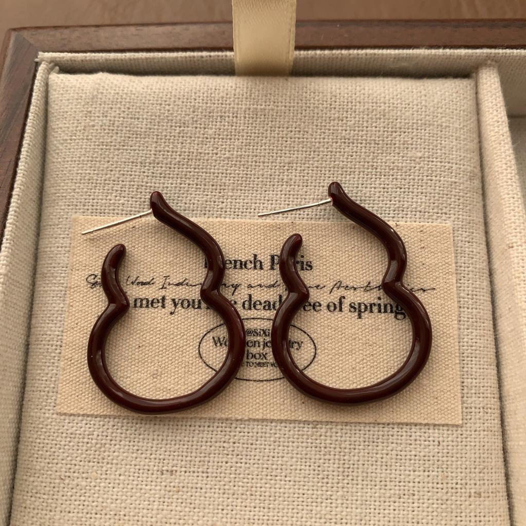 Simple Burgundy Enamel Earrings, Earrings, High-End Sense, Fashionable And Versatile, Retro Minimalist And Neat Temperament, Autumn And Winter