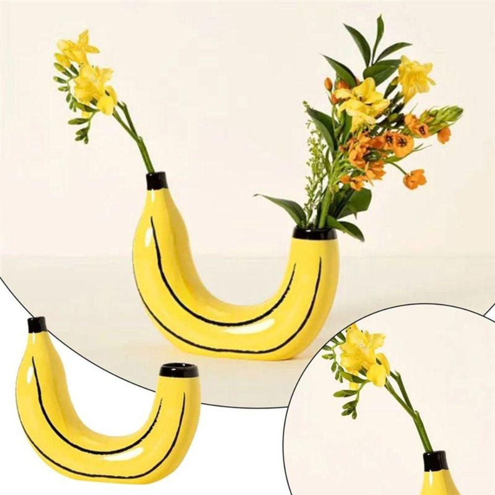 Resin Decorative Bud Vase Banana Shape Flower Arrangements Container Dining Table Centerpieces