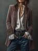 2025 Women's Long Sleeve Solid Color Velvet and Lace Patchwork Jacket