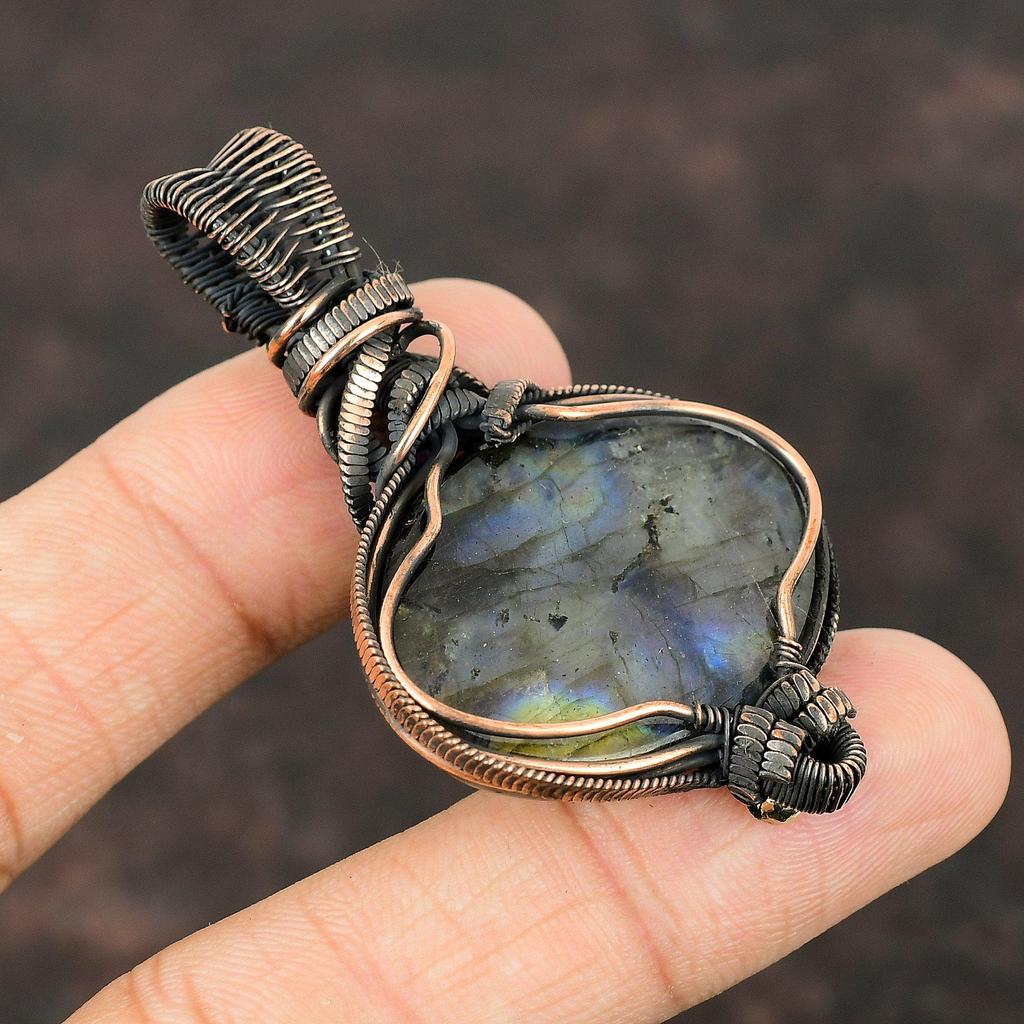 Labradorit Anhänger Kupferdraht umwickelt Edelsteinanhänger Handgefertigter Schmuck Afrikanischer Amethyst Anhänger Geschenk für Mutter Kupferdraht Umwickelter Schmuck