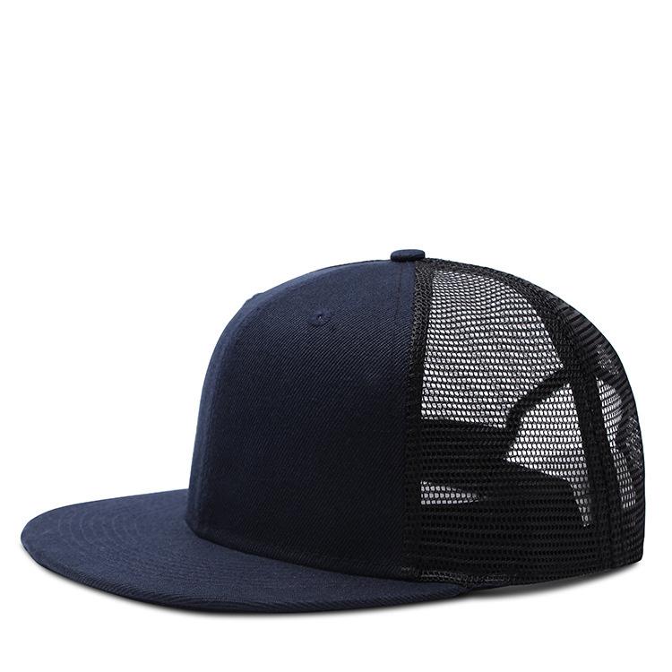 

Adult Solid Color Flat Brim Mesh Snapback Cap Men Woman Hiphop Plain Baseball Hat 55-60cm 55-60cm темно-синього кольору