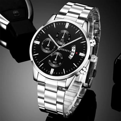 Moda Erkek Saatleri Lüks Gümüş Paslanmaz Çelik Quartz Kol Saati Erkek İş Saati Erkekler için Takvimli Saat Reloj Hombre