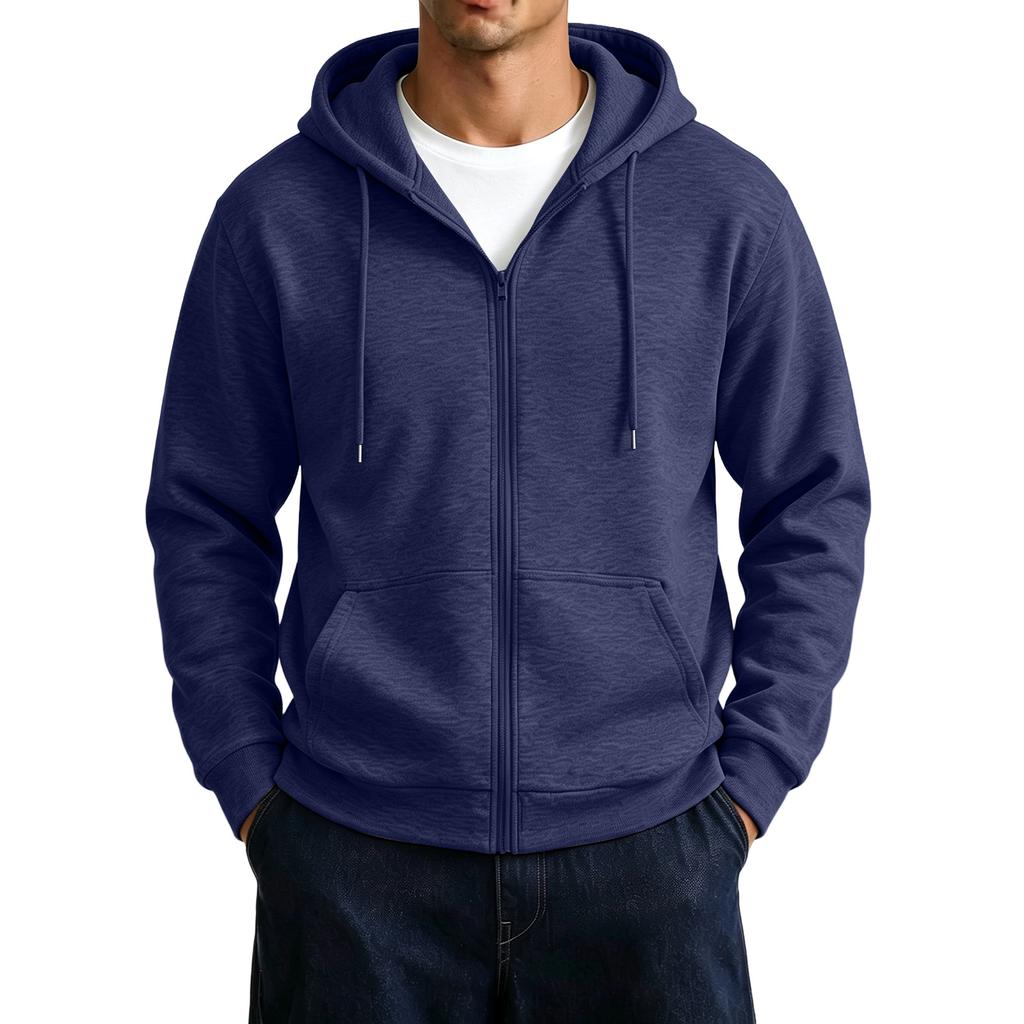 Men's Zip-Up Hoodie Jacket with Large Pockets Color Casual
