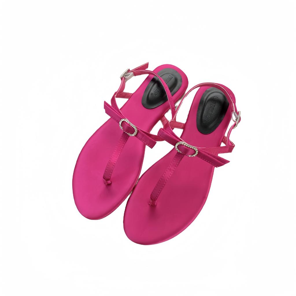 2025 New Fashion Roman Summer Satin Toe Thin Belt Beach Vacation Fairy Rhinestone Bow Women's Sandals