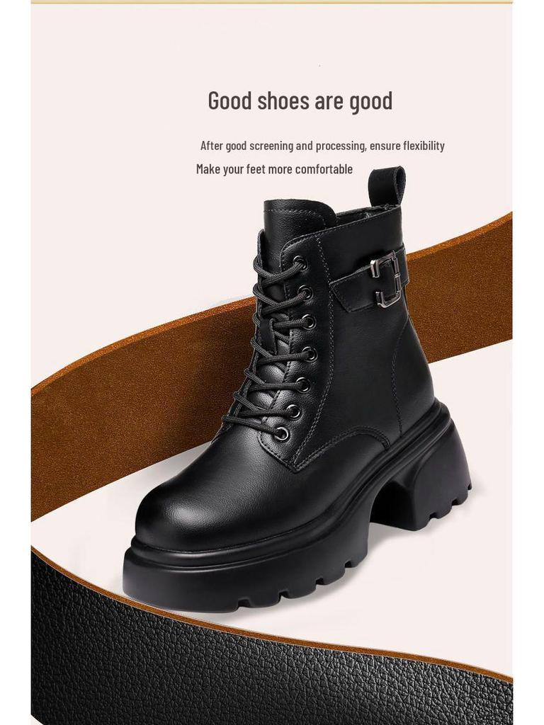 Women's Winter Leather Snow Boots, Thick Sole, Fleece-Lined, Warm Cotton Martin Ankle Boots