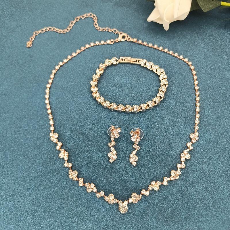 Three-piece Minimalist and Fashionable Jewelry Set. Bride's Necklace. Elegant Accessory.