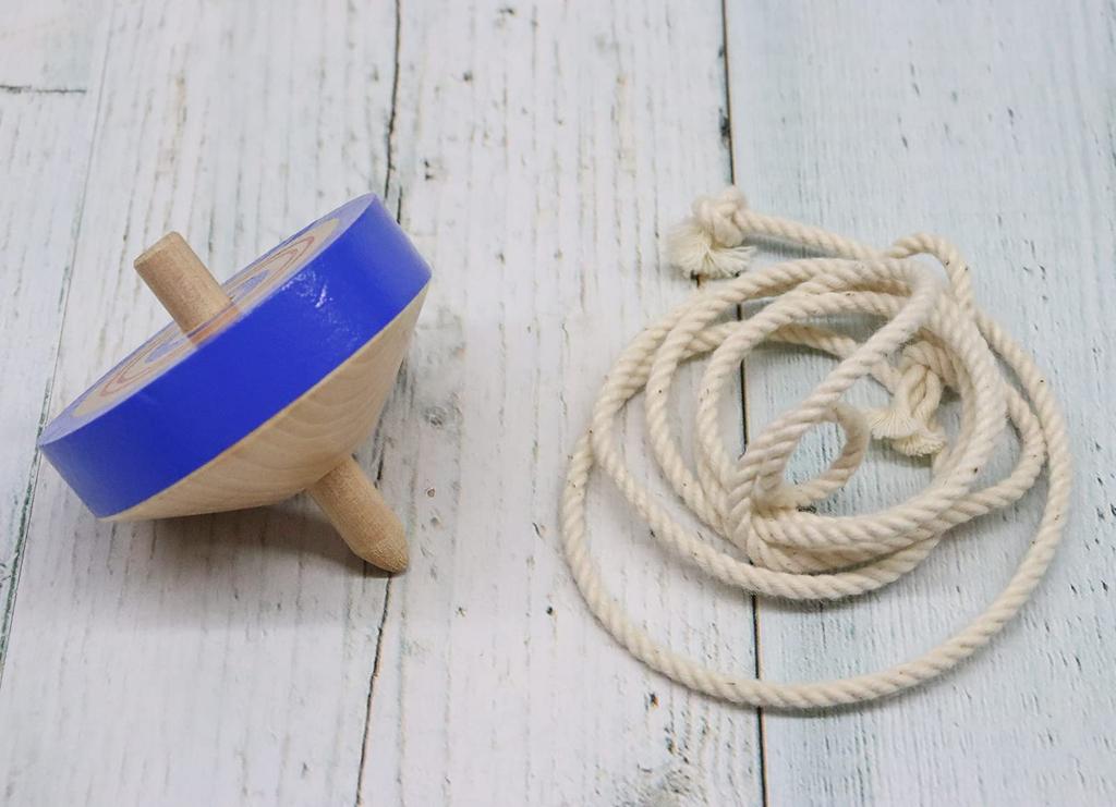 Castle Enterprise Traditional Wooden Toy Color Throwing Top Blue (with String),