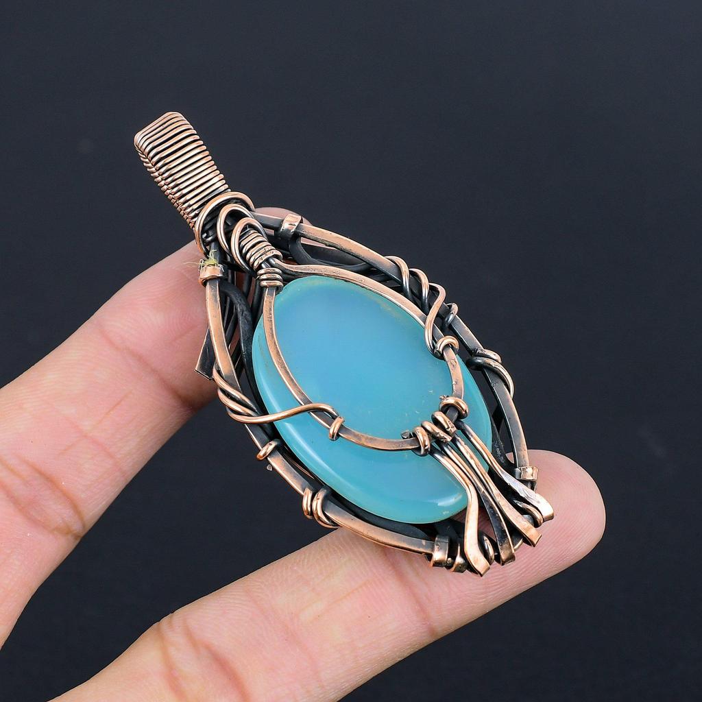 Blue Chalcedony 925 Solid Sterling Silver Pendant, Handmade Gemstone Pendant Jewelry, Gifts For Wife Brand New Pendant