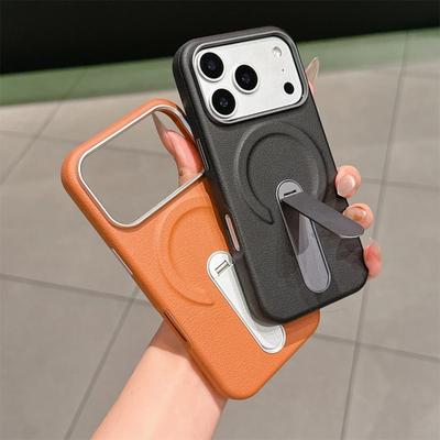 Stand Holder Magnetic Leather Phone Case for IPhone 17 16 15 14 13 17Pro Max for Magsafe Wireless Charge Shockproof Cover