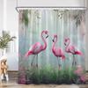 Flamingo Shower Curtain Set Pink Bird Tropical Leaf Rainforest Jungle Bathroom Decor Spring Summer Bath Mat Toilet Lid Cover